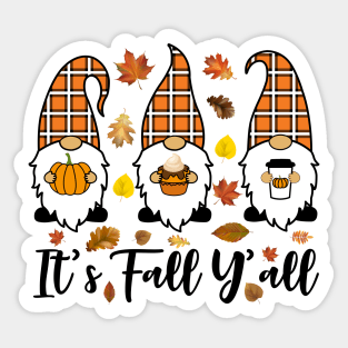 It's Fall Y'all Cute Gnomes Pumpkin Spice Season Sticker